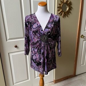 Dress Barn Black and Purple Asymmetrical Blouse